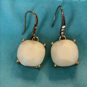 Elegant Cream Drop Earrings large Square on Gold Setting